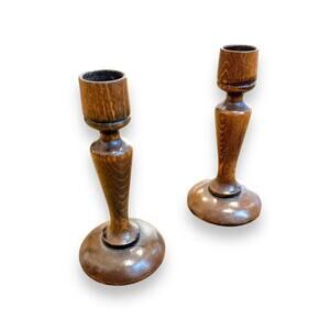 Set of 2 Wooden Candlestick Holders